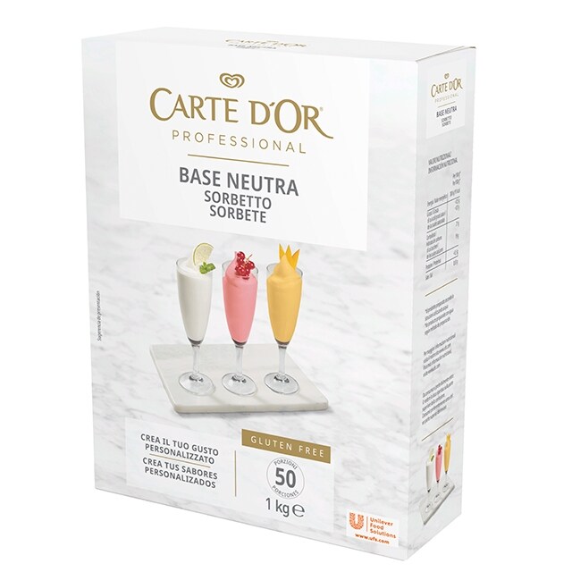 Base Neutra Sorbete Carte d'Or Sin Gluten 50 porciones - La nueva gama de Bases Neutras Carte d’Or Profesional te permite explorar, experimentar y crear postres versátiles y creativos